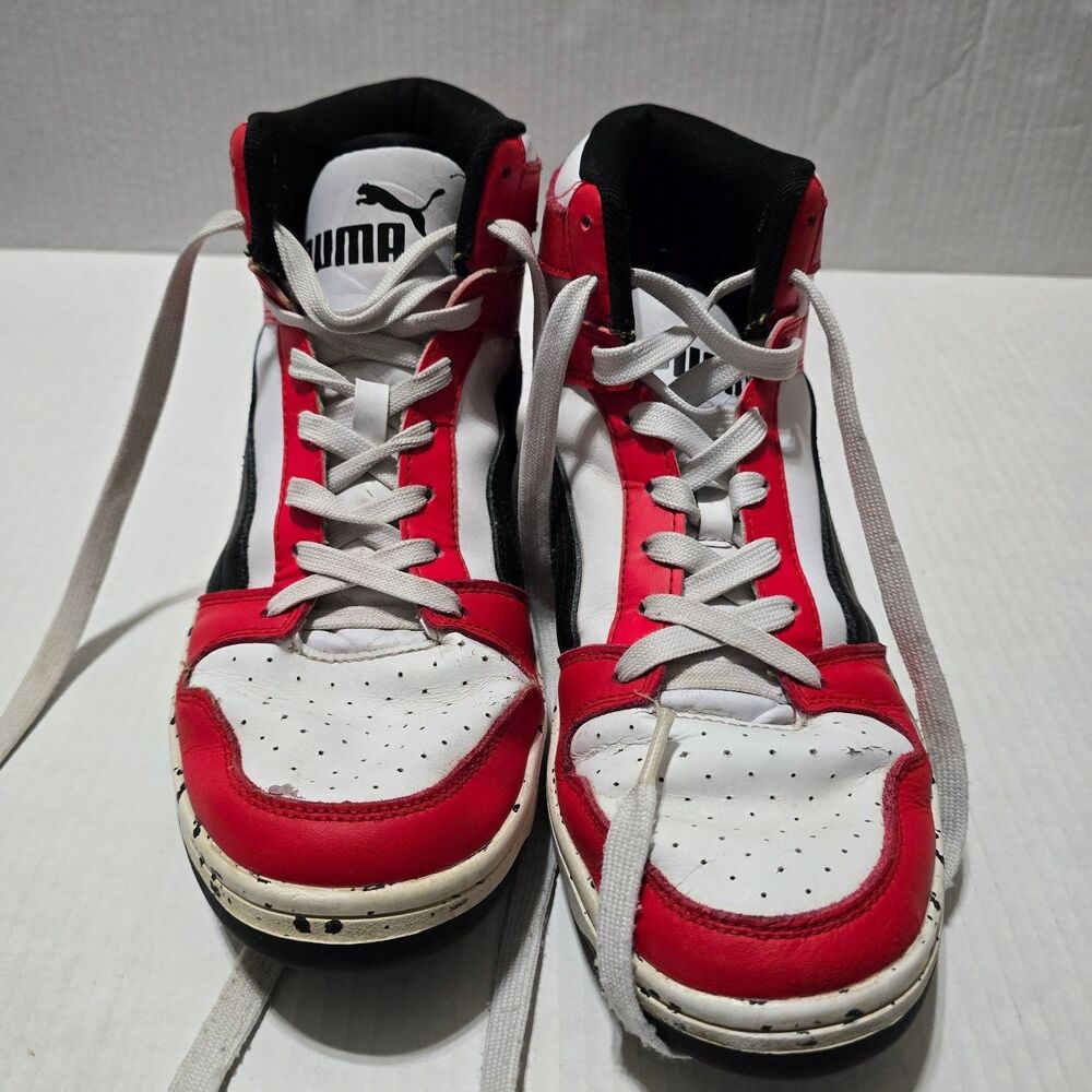 PUMA Rebound Joy Mid Men's 10.5 White Red Black High Top Speckle Athletic
